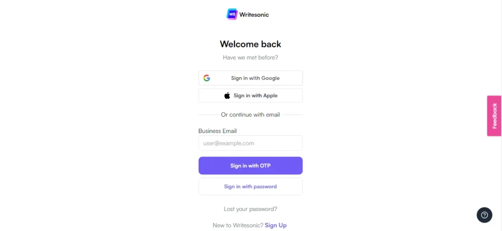 Sign in for Writesonic free trial