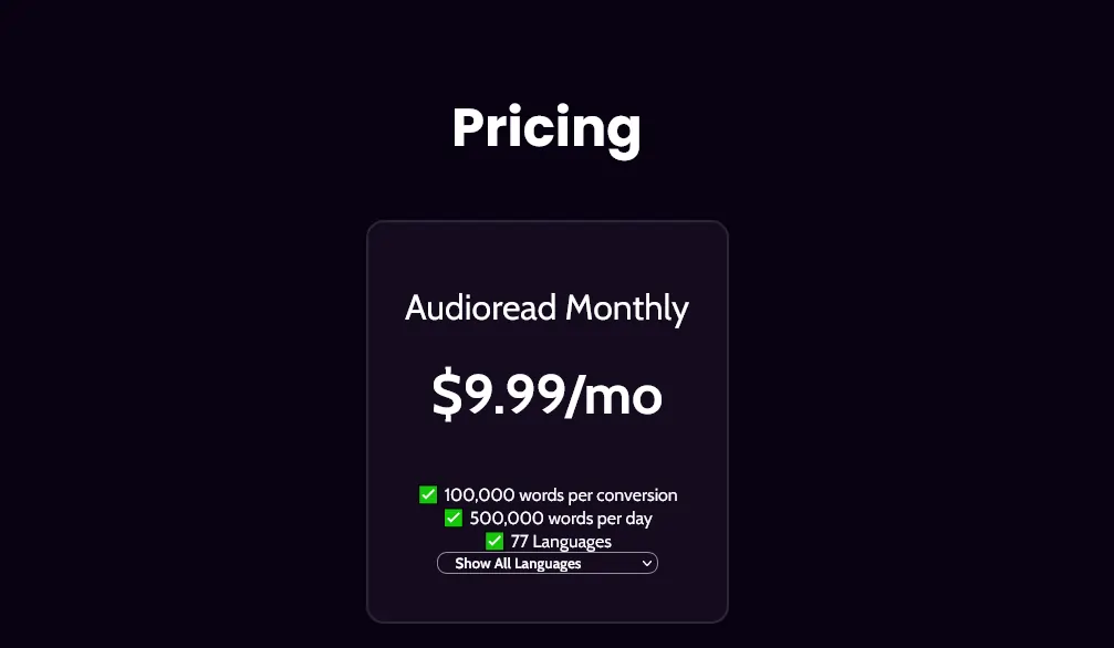 Audioread Pricing