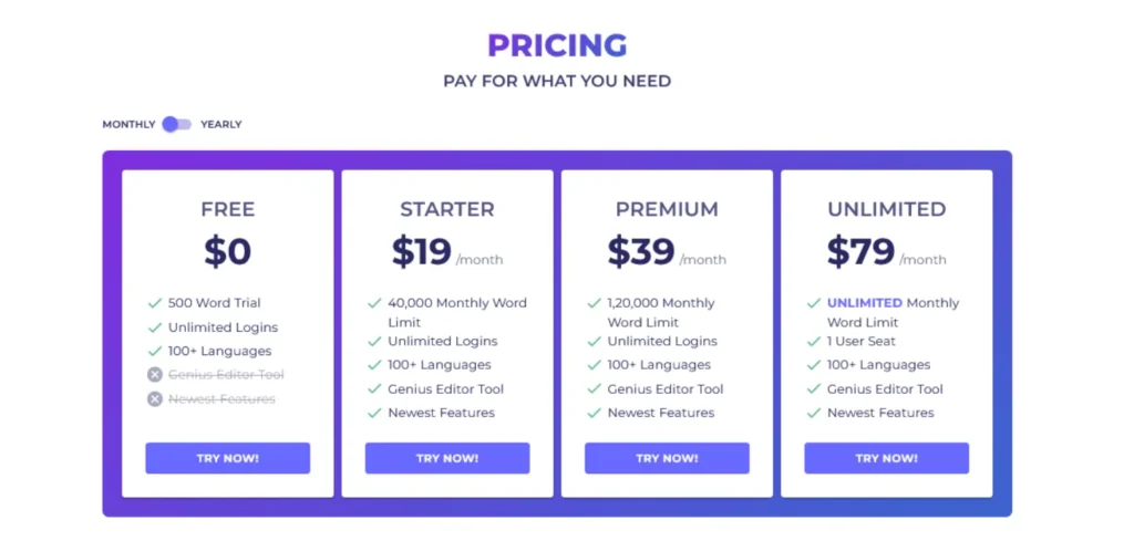 Copygenius Pricing Plans