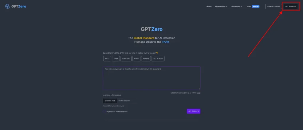 GPTZero homepage