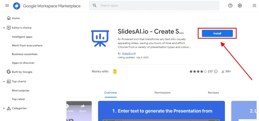 Install SlidesAI on Google Workspace