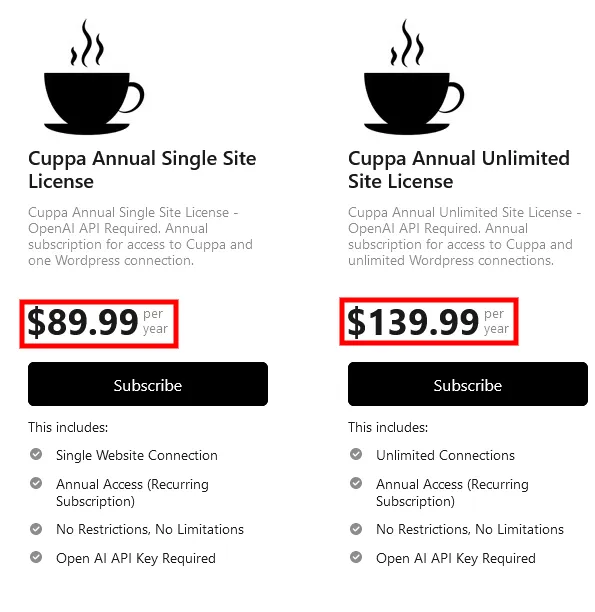 Cuppa Pricing Plans