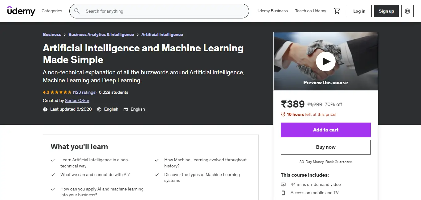 Artificial Intelligence and Machine Learning Made Simple by Udemy