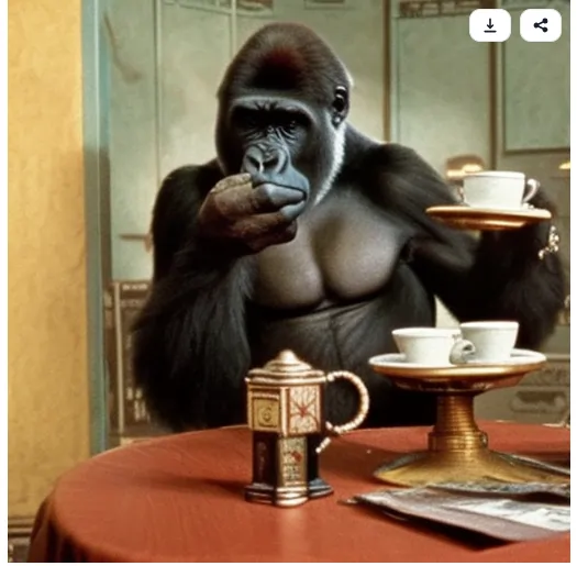 Photosonic Prompt 2- A gorilla drinking a cup of coffee