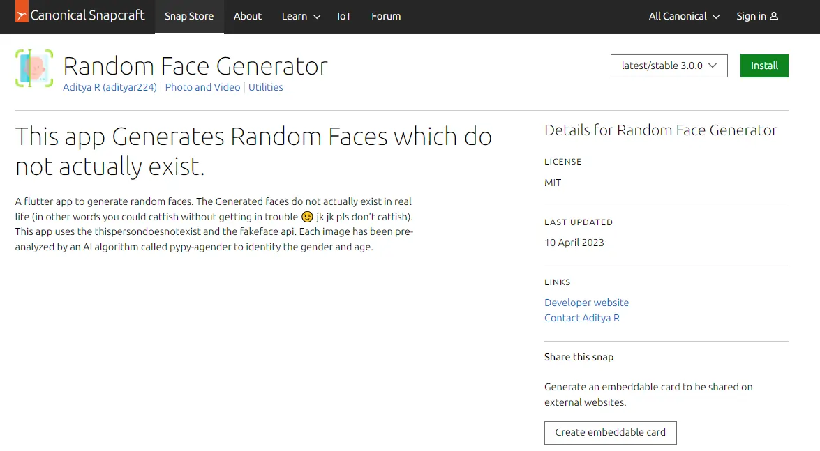 Snapcraft Random Face Generator