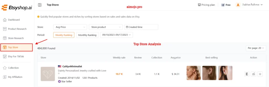 Top Store Analysis with Etsyshop.ai