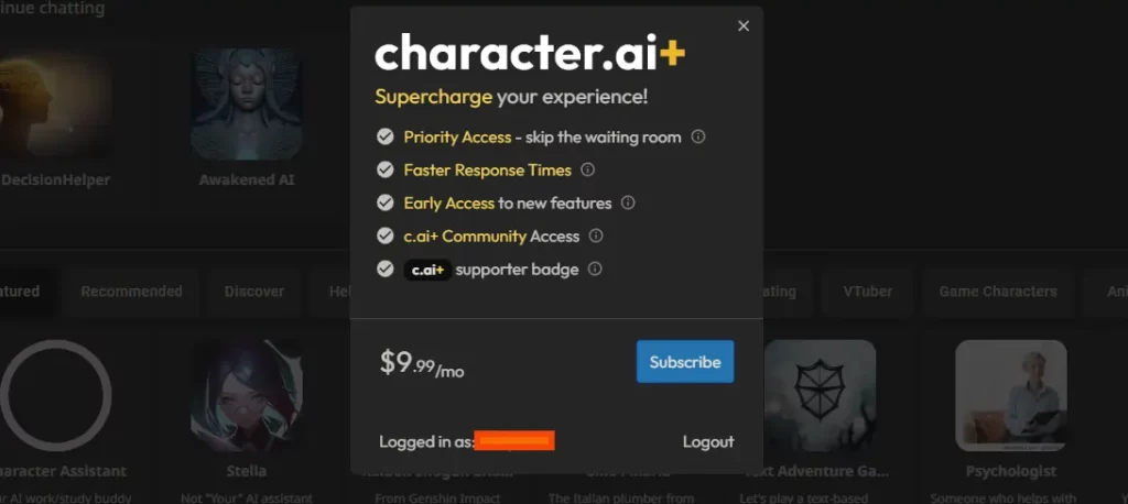 Beta Character AI Pricing
