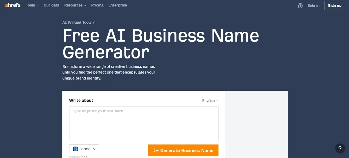Name Generator by Ahrefs