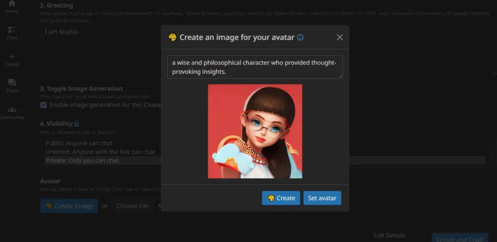 Toggle image generation in Beta Character AI
