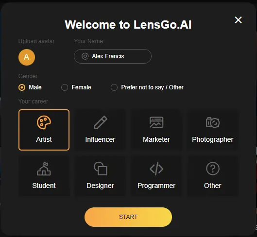 Create your profile in Lensgo