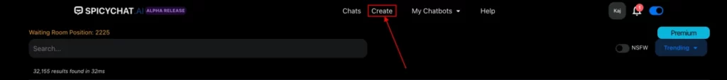 SpicyChat Ai Chatbot Creation Window