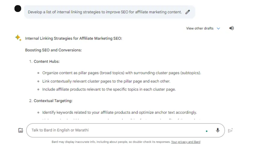 Affiliate Marketing SEO Strategy Prompt- Bard
