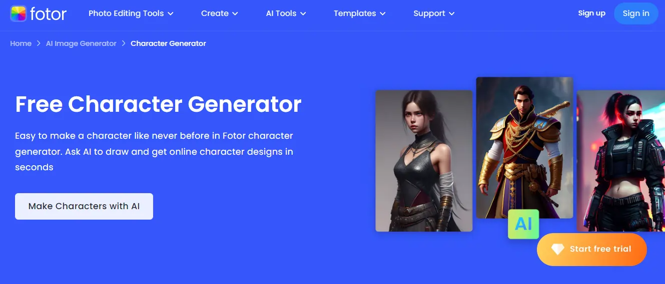 Fotor AI Character Generator